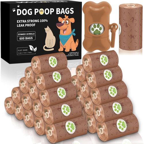 Letnerny-Sac A Crottes Chien, 600 Pièces Sacs Ramasse-Crottes Pour Chiens, 24 Rouleaux Sacs Ramasse Crottes Avec 1 Distributeur, Sac À Crottes Pour Chien,Sac Caca Chien,Résistant Aux Fuites,Extra Épa