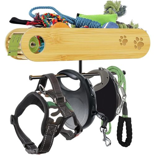 Letnerny-Porte-Manteau Pour Chien Avec Étagère En Bambou Naturel, Pour Les Amoureux Des Chiens, Idéal Pour Ranger Les Colliers De Chien, Les Sacs À Déjections, La Nourriture Et Les Jouets (A)