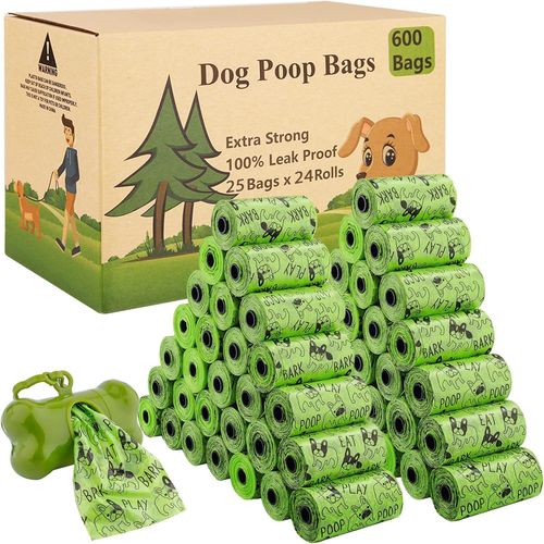 Letnerny-Sacs Ramasse Crottes, 600 Sacs De Caca De Chien Sacs De Merde Compostables Extra Épais Sacs En Mélange D'amidon De Maïs, Avec 1 Distributeur De Sac, Étanches, Extra Larges, Épais, Bleu