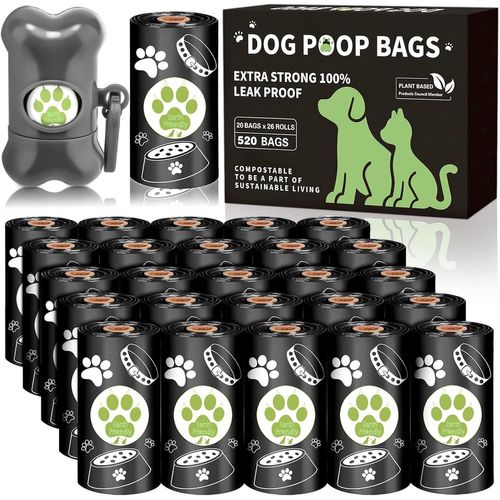 Sept-Sac A Crottes Chien, 520 Pièces(26 Rouleaux) Sac A Caca Pour Chien, Sacs Ramasse-Crottes Pour Chiens Avec Distributeur, Saveur De Citron Sac Dejection Canine, 30 X 23cm, Noir