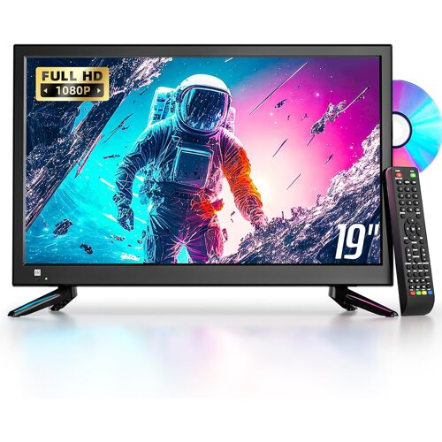MEVRONISSHOP-Petite Television 19 Pouces avec Lecteur DVD intégré, Mini téléviseur 1080P avec DVB-T2 HDMI USB AV Entrée, TV 12v pour Camping Car/Caravane/Campagne