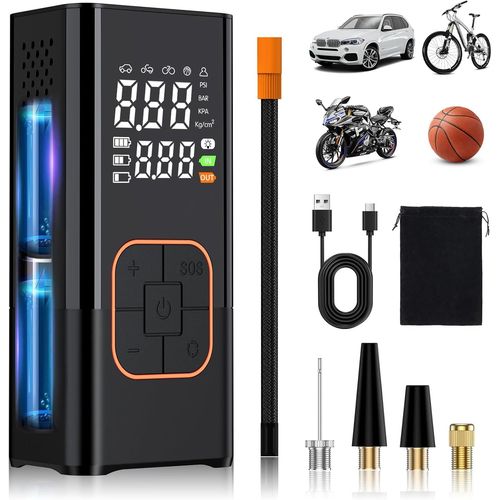 Compresseur à Air Portatif,Gonfleur Pneus Voiture Sans Fil avec Jauge,150PSI Compresseur Voiture Portable,Accessoire Voiture pour Hommes,Gonfleur Electrique pour Voiture Vélo Moto Balle