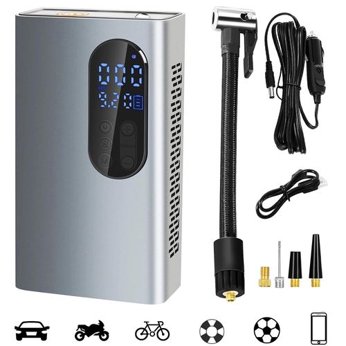Compresseur À Air Portatif 150 PSI, Rechargeable Mini Gonfleur Pneus Voiture sans Fil 12V, Electrique Compresseur Accessoires avec Lampe LED pour Voiture, VÉLo, Moto, Ballon Gonflable