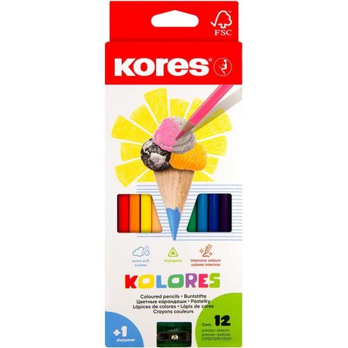 Chenquansarl-Kolores 12 Crayons De Couleur Pour Enfants, Débutants Et Adultes Avec Mine Tendre Et Forme Triangulaire, Paquet De 12 Couleurs Assorties Et Taille-Crayon Inclus