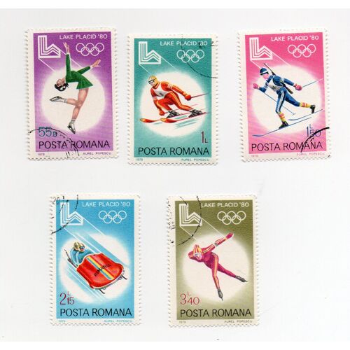 Roumanie- Série De 5 Timbres Oblitérés- J.O De Lake Placid 1980