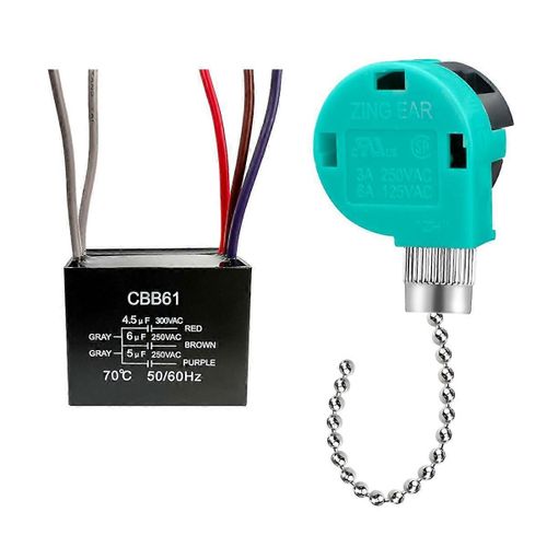 Ventilateur de plafond Tirez l'interrupteur à chaîne 3 vitesses 4 fils,condensateur de ventilateur de plafond CBB61 4.5Uf + 6Uf + 5Uf 5 FIL