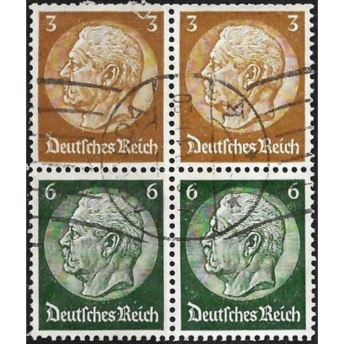 Allemagne, 3ème Reich 1933 / 1936, Beau 4 Timbres Oblitérés Yvert 441 Et 445, Maréchal Hindenburg 3pf. Bistre Brun Et 6pf. Vert Foncé.
