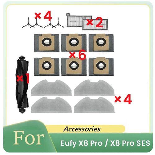 17 Pcs Pour Eufy X8 Pro / X8 Pro SES Robot Aspirateur Pièces Remplacement Brosse Latérale Principale Filtre Ra