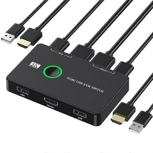 Commutateur KVM 2 ports Boîtier compatible USB et HDMI pour 2 ordinateurs