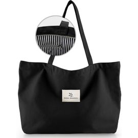 KAWOQ-tote bag femme avec Fermeture éclair et Poche intérieure - sac cabas femme et Sac fourre tout femme A4 Grand Capacité - sac fourre tout femme, Aesthetic Sac a Main Femme Coton