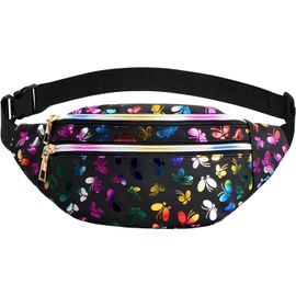SJZG-Sac Banane Femme Chic, Sacoche Banane Imperméable, Avec 2 Poches Zippées, Ceinture Réglable, Sacs De Sport Loisir, Pour Femme Unisexe Cyclisme Jogging Voyages Plein Air Randonnée (Noir)