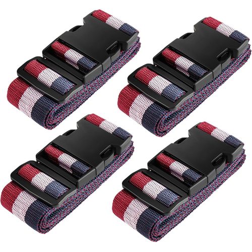 nzqaf-Lot de 4 Sangles de Valise avec 2 étiquettes nominatives particulièrement Visibles, Sangles à Bagage Voyage Antidérapante et Réglable pour Valises et Sacs Fixes