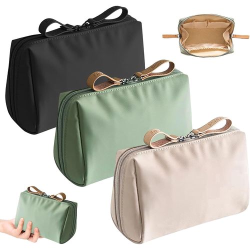 nzqaf-Lot de 3 trousses de maquillage en nylon - Petite trousse de maquillage de voyage avec compartiments - Sac de rangement étanche et léger - Trousse de toilette de voyage pour le rangement, Vert,
