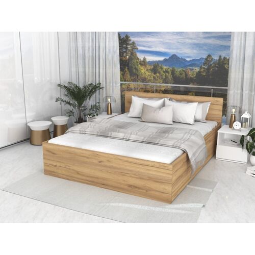 Lit double en bois 120x200 cm, Marron