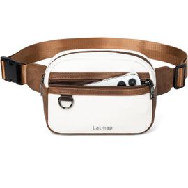 SJZG-3L Sac Banane Femme,7.5X5.9X5.9 Inch En Cuir Vegan Imperméable - 4 Poches Zippées, Sangle Réglable Pour Cyclisme, Course, Voyage Et Extérieur - Beige