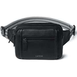 SJZG-3L Sac Banane Femme,8X 6 X 2Inch En Cuir Vegan Imperméable - 4 Poches Zippées, Sangle Réglable Pour Cyclisme, Course, Voyage Et Extérieur - Noir (Black)