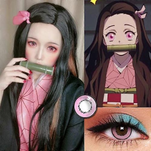 Lot De 2 Lentilles De Contact Colorees, Accessoires De Cosplay, Lentilles De Contact Annuelles Avec Boite, Demon Slayer 