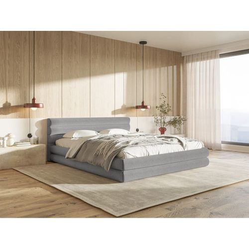Lit Coffre 160x200 Cm - En Tissu Chenille Gris Clair