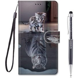 Thsds-Coque Pour Xiaomi Redmi Note 11 /Note 11s, Mode Créatif Effet Modèle Bookstyle Désign Étui De Protection Housse En Pu Cuir Avec Tpu Silicone Souple Phone Case (Chat Tigre)