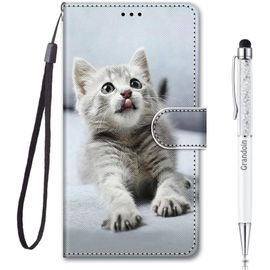 Coque Pour Iphone 13 (6,1 Pouces), Mode Cratif Effet Bookstyle Mod¿¿Le Dsign Tui De Protection Housse En Pu Cuir Avec Tpu Silicone Souple Phone Case (Chat Gris)