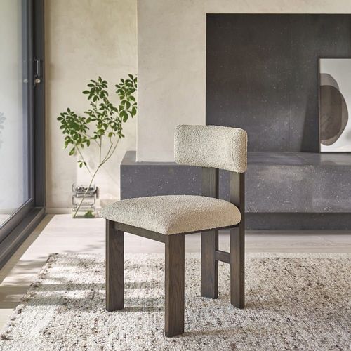 Chaise En Chêne Massif Marron Et Tissu Bouclette Beige