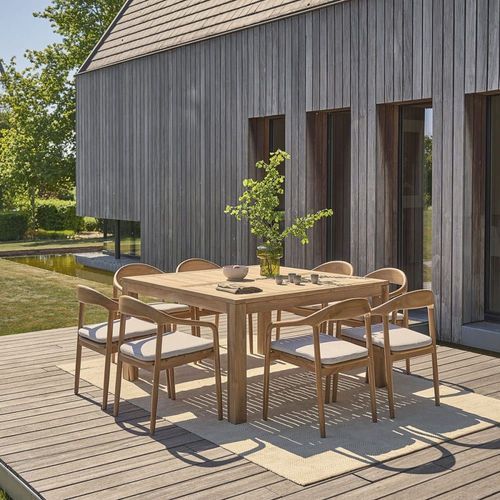 Salon De Jardin En Teck Massif Avec Coussins Grège