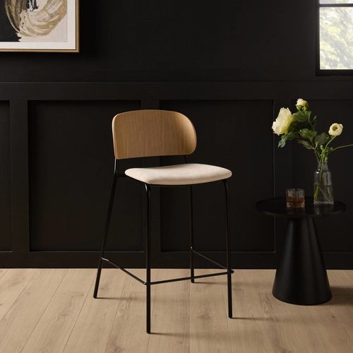 Chaise D'îlot 65 Cm Tissu Écru Dossier Chêne Et Pieds Métal