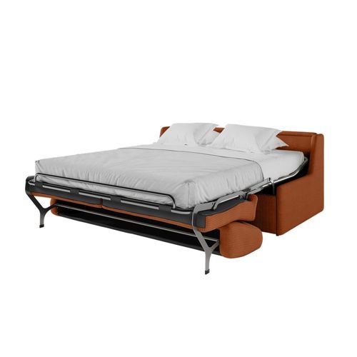Canapé Convertible Couchage 140x190cm Velours Terracotta Matelas 13cm