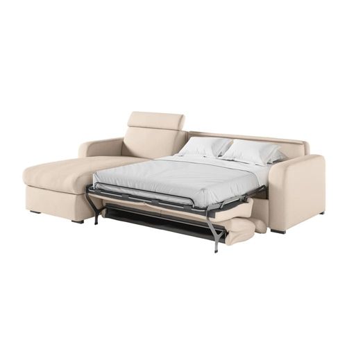 Canapé D'angle Convertible Couchage 140x190cm En Tissu Beige