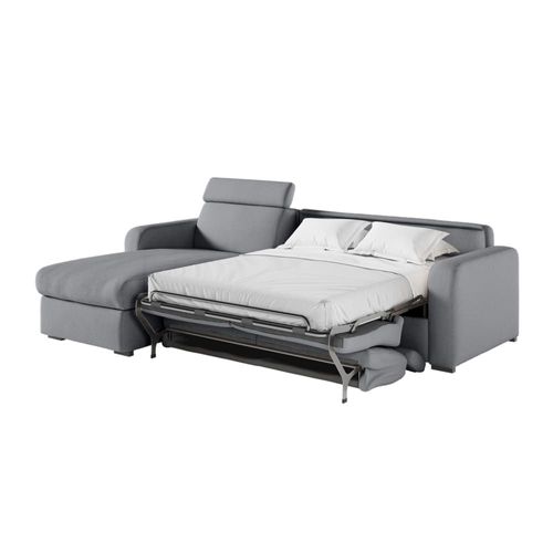 Canapé D'angle Convertible Couchage 140x190cm En Tissu Gris Clair