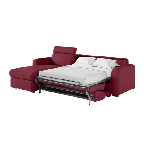Canapé D'angle Convertible Couchage 140x190cm En Tissu Bordeaux