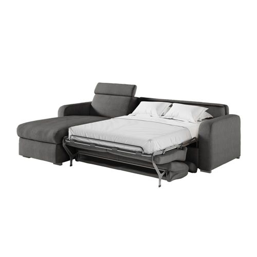 Canapé D'angle Convertible Couchage 140x190cm En Velours Côtelé Gris