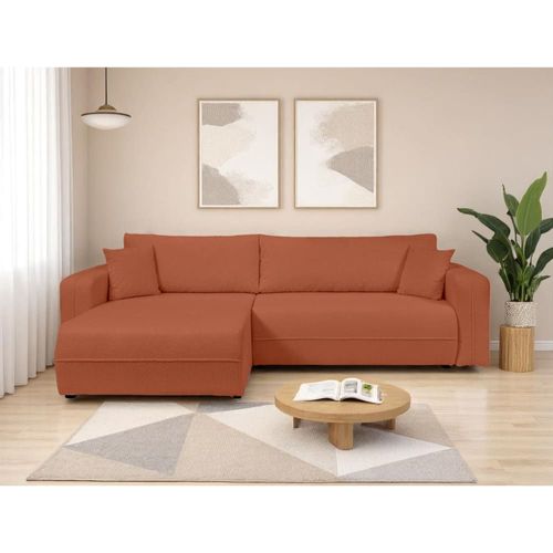 Canapé D'angle Convertible 4 Places En Tissu Bouclette Terracotta