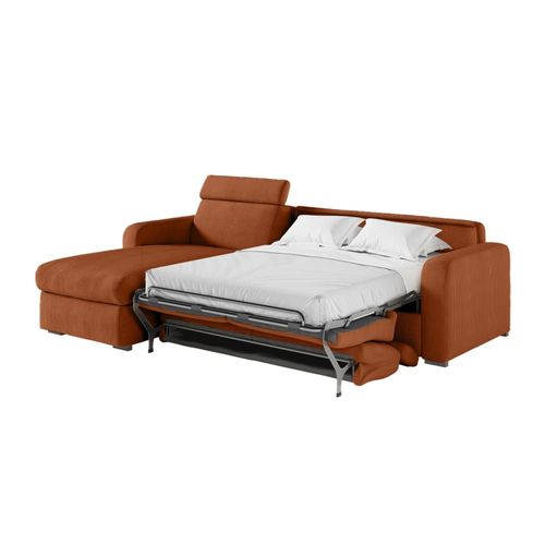 Canapé D'angle Convertible Couchage 140x190cm En Velours Terracotta
