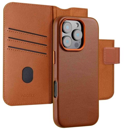 Accezz Étui de téléphone portefeuille en cuir 2-en-1 avec MagSafe iPhone 16 Pro Sienna Brown