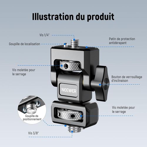NEEWER Support de Moniteur d'appareil Photo avec vis moletée de localisation Arri 3/8", vis 1/4" pour Moniteur 5" et 7", Compatible avec Atomos Ninja V, pivotant à 360° et Amortissement d'inclinaison