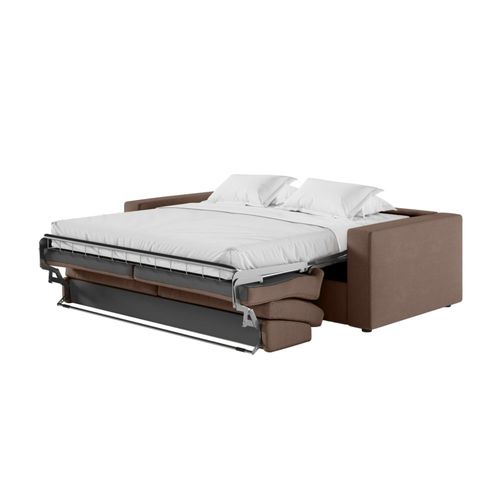 Canapé Convertible Couchage 140x190cm Matelas 17cm Tissu Marron