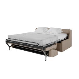Canapé Convertible Couchage 140x190cm Velours Taupe Matelas 13cm