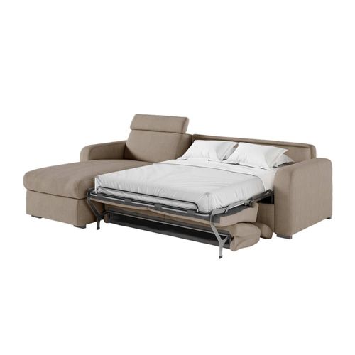 Canapé D'angle Convertible Couchage 140x190cm En Velours Côtelé Taupe
