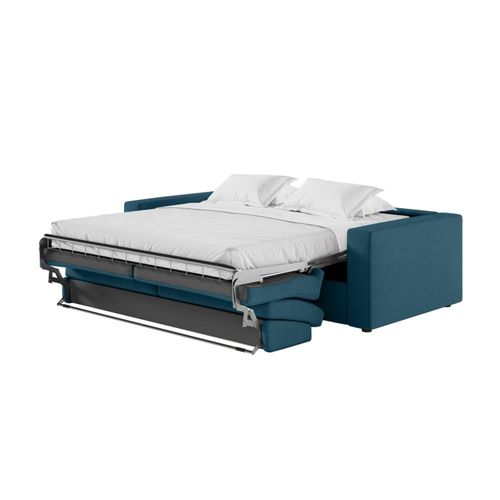 Canapé Convertible Couchage 140x190cm Matelas 17cm Tissu Bleu Pétrole