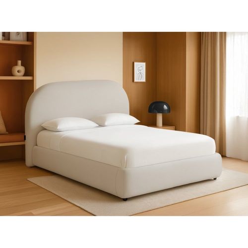 Cadre De Lit Avec Coffre En Tissu Blanc Cassé - 140x190cm