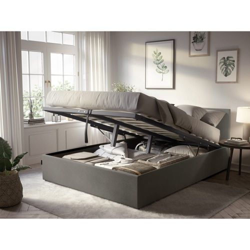 Cadre De Lit Avec Coffre De Rangement Velours Côtelé Gris - 140x190cm
