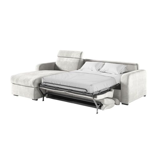 Canapé D'angle Convertible Couchage 140x190cm En Tissu Chenille Beige