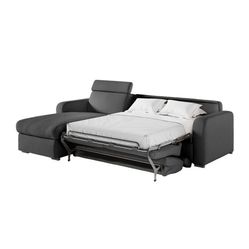 Canapé D'angle Convertible Couchage 140x190cm En Tissu Gris Foncé