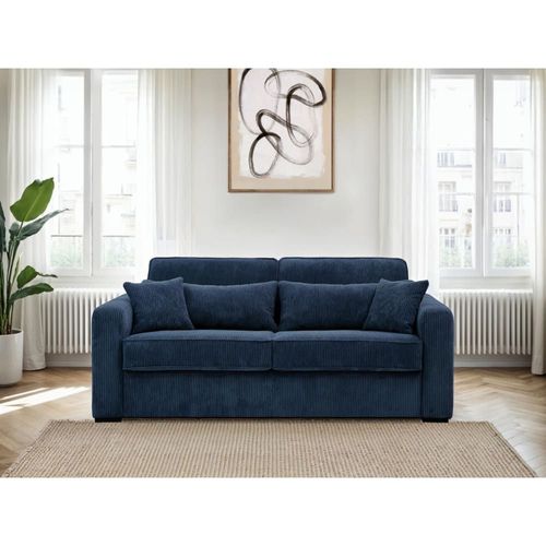 Canapé Convertible Express 3 Places En Velours Côtelé Bleu Foncé