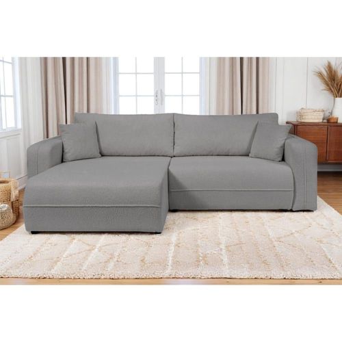 Canapé D'angle Convertible 4 Places En Tissu Bouclette - Beige