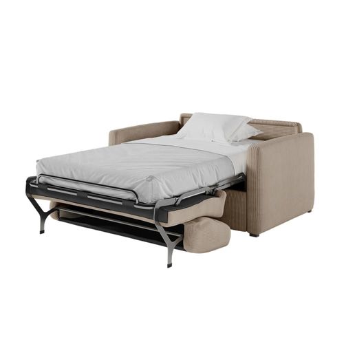 Fauteuil Convertible Couchage 100x190cm Velours Taupe Matelas 13cm