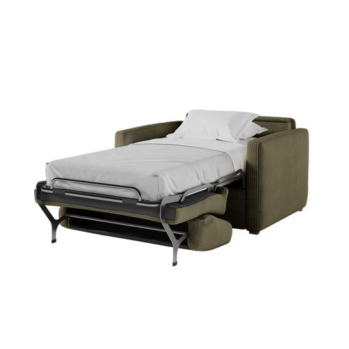 Fauteuil Convertible Couchage 70x190cm Velours Vert Kaki Matelas 13cm