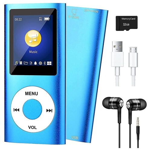Lecteur MP3 avec Bluetooth 5.0, lecteur de musique avec carte TF de 32 Go, FM, écouteurs, lecture de musique HiFi portable
