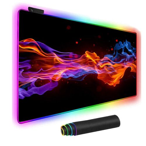 Tapis de souris -Grand tapis de souris étendu lumineux LED avec base en caoutchouc antidérapante